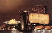 SCHOOTEN, Floris Gerritsz. van Still-life with Glass, Cheese, Butter and Cake A oil painting artist